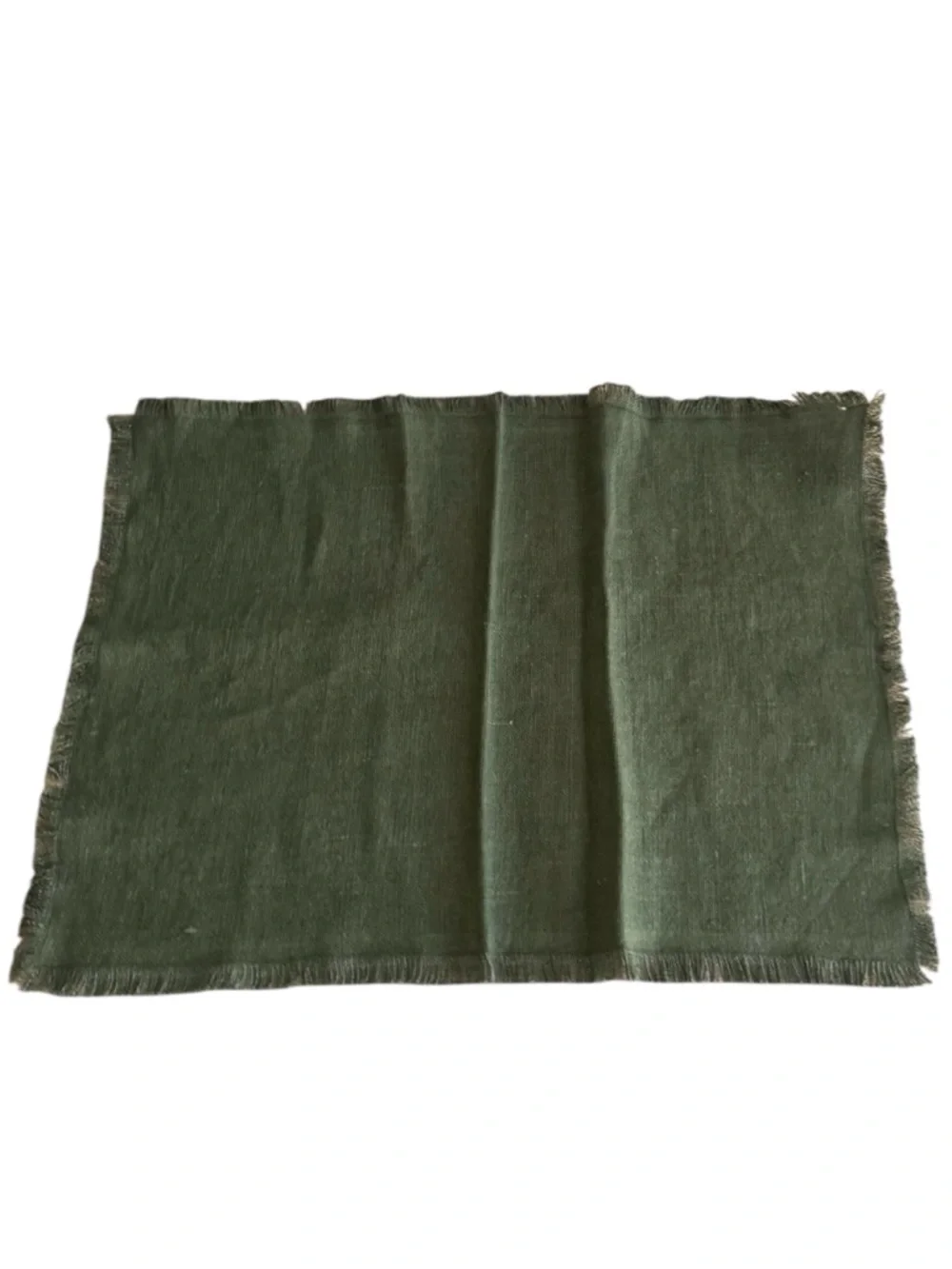 NEW Set of 8 Williams Sonoma Dark Green 100%‎ Linen Fringe Placemats 16x20
